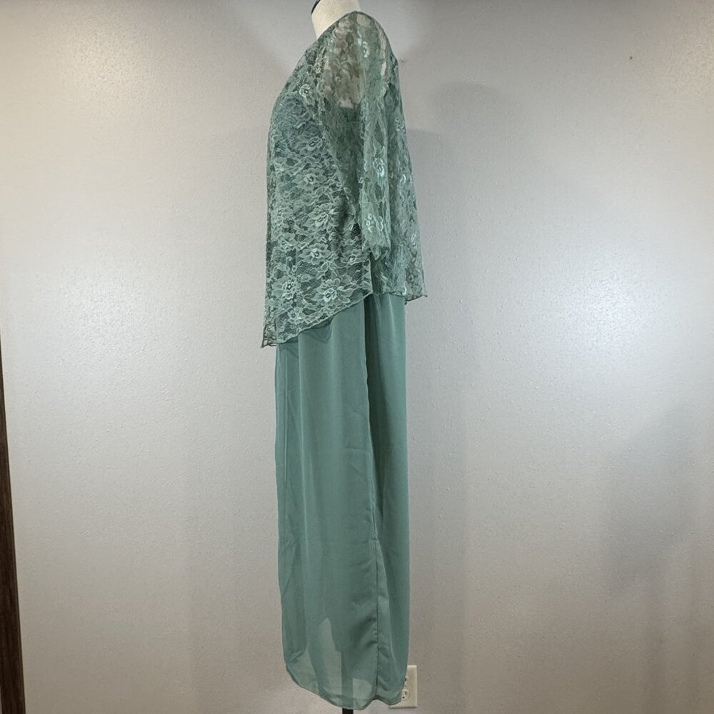 Womens Size 8 Sage Green Floral Lace Chiffon 3 Pc Pant Suit with Jacket Wide Leg - Picture 13 of 16